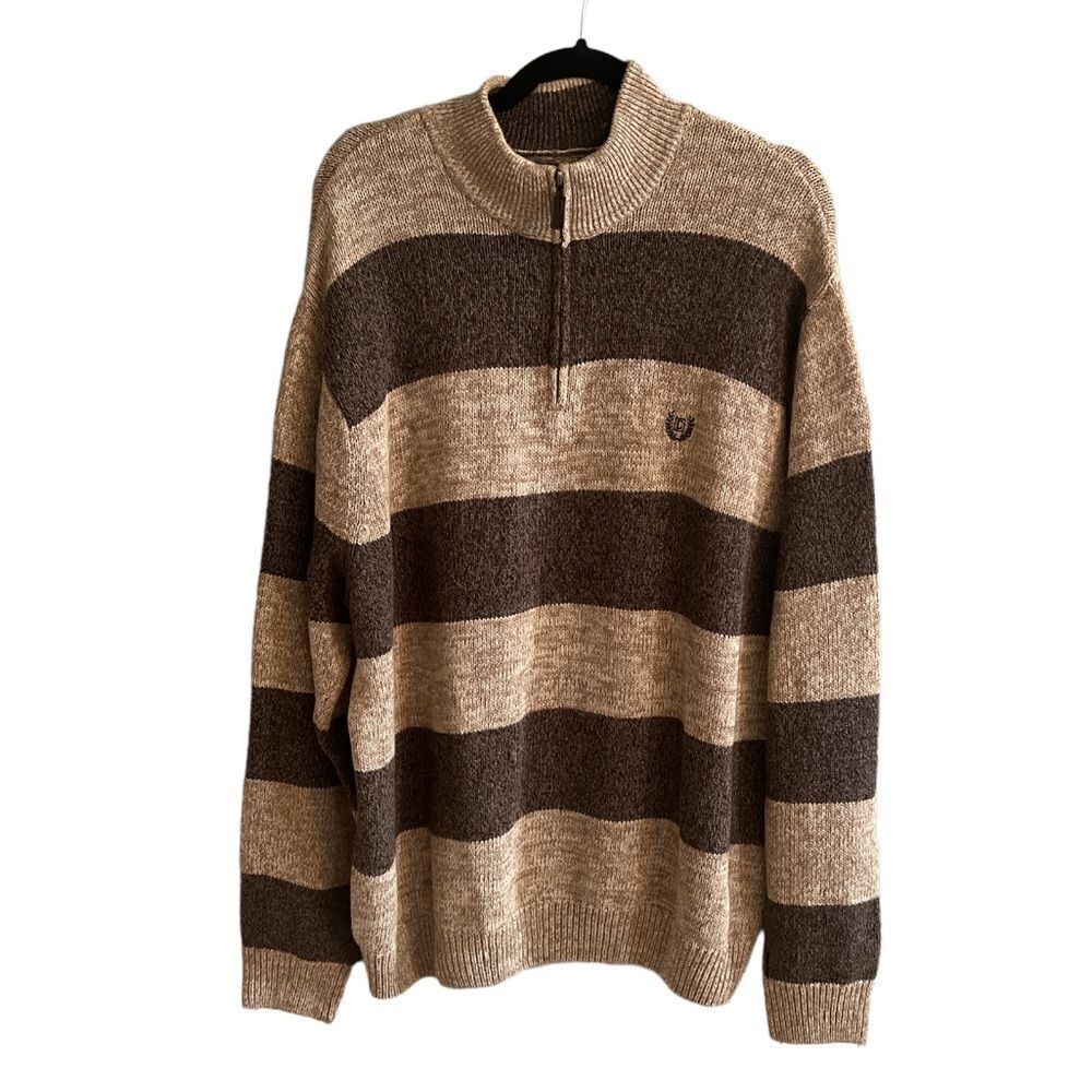 Men’s 2XL XXL Grandpa core half zip thick chunky striped sweater